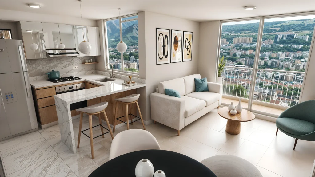 Cocina- Sala- Comedor- Balcón